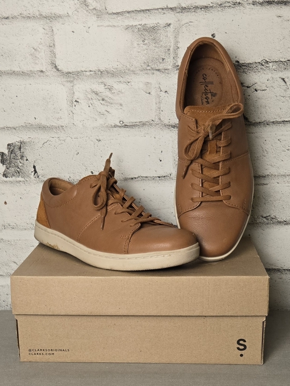 Clarks Leather Sneakers Brown Low Top Casual Shoes Mens 10